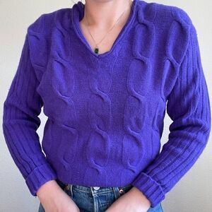 Vintage 90s The Limited Lambswool Angora Blend Purple Cable Sweater Sz M
